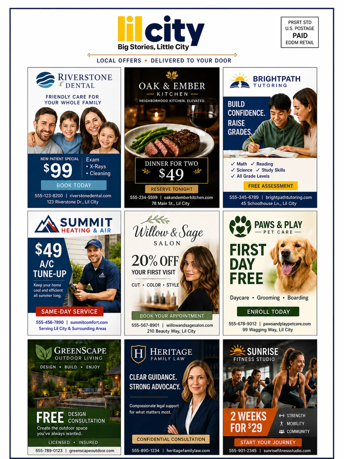 Realistic Lil City nine-slot shared community mailer
